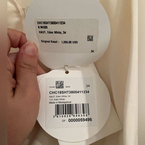 Chloé Ruffled Collar Silk Crepe de Chine Blouse Button Front V-Neck White NWT - Picture 6 of 14